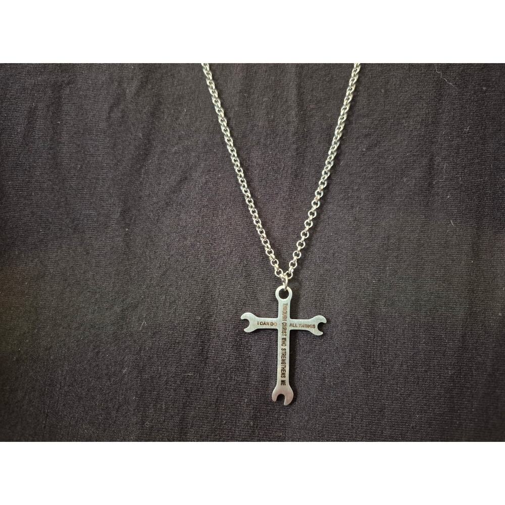 I CAN DO ALL THINGS Faith Wrench Cross Stainless Steel Pendant Necklace 22"gift